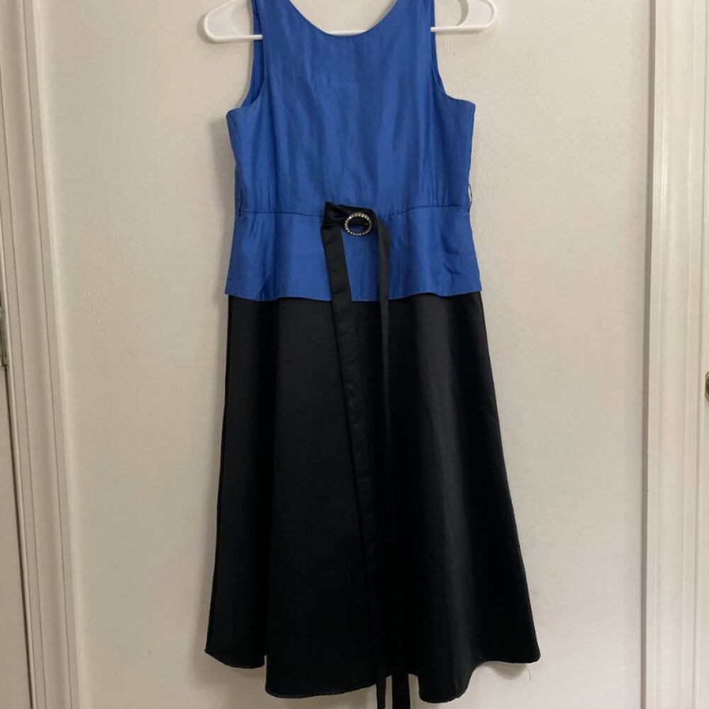 Jayne Copeland Blue/Black Dress + Rhinestone Belt - Size 14 - For a good cause!